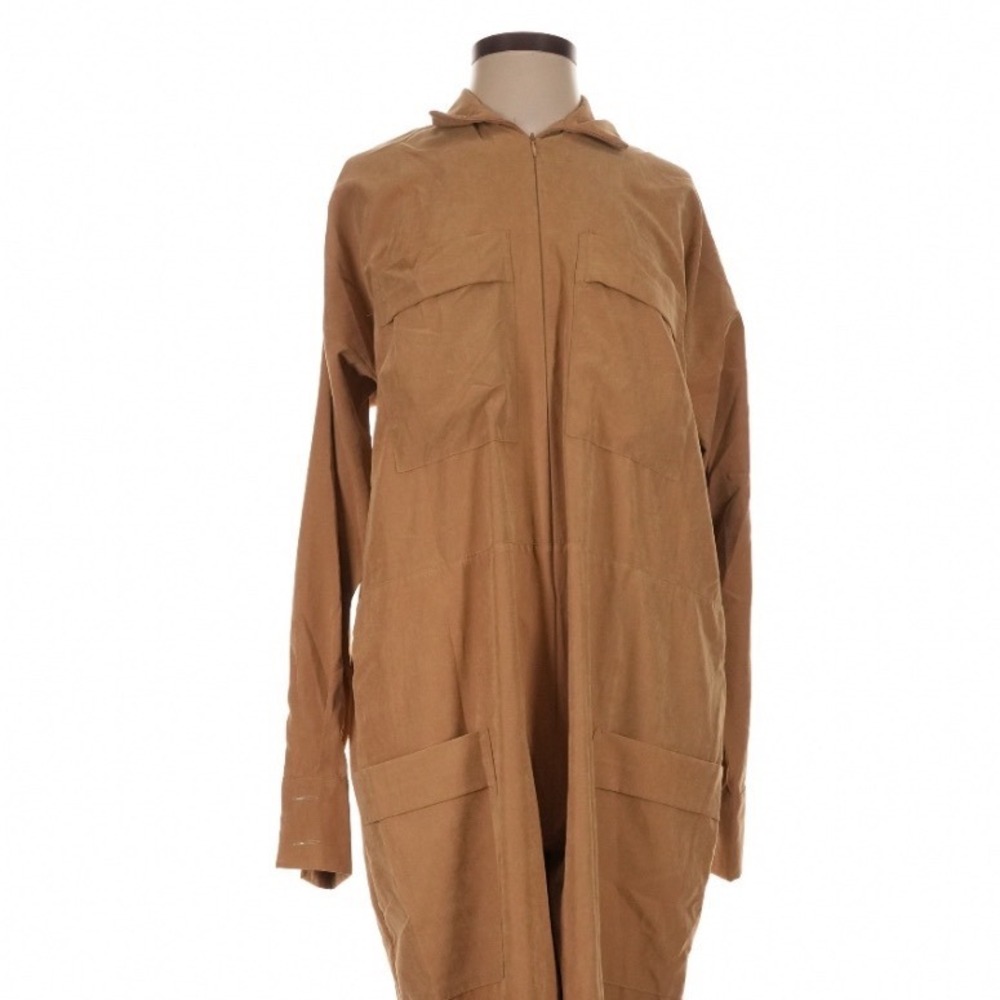 Vassia Kostara Tan Brown Utility Jumpsuit Zip Front Long Sleeve S/M Y2K Safari - Picture 4 of 11